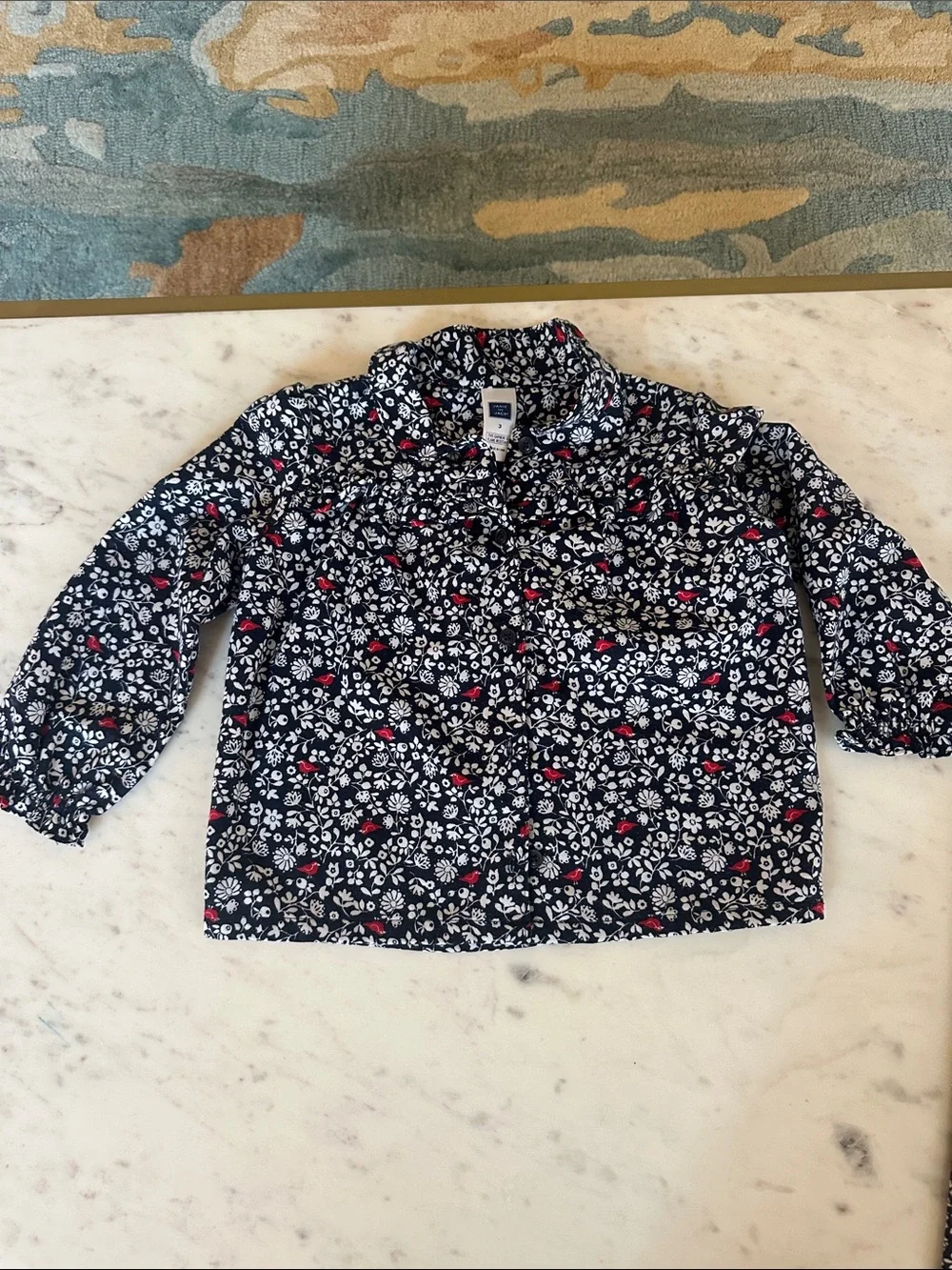 Kids Floral Pajama Set - Navy with red & White Blossoms